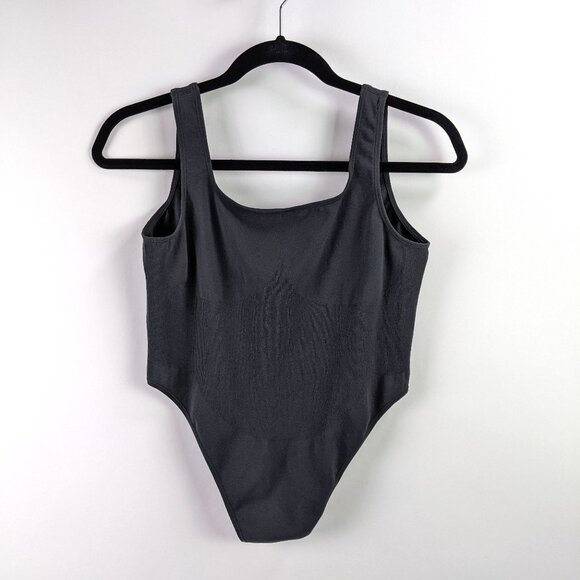 SKIMS Tops - SKIMS Plus Size 4X-5X Contour Lounge High Cut Bodysuit Onyx Dark Gray Black